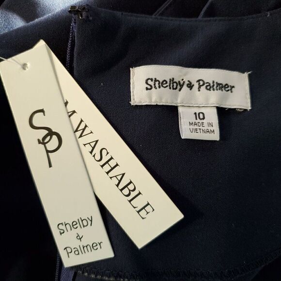 Shelby and Palmer Sheath Dress Sz 10 Navy Blue Gold Chain Accent Career Office - Picture 4 of 4